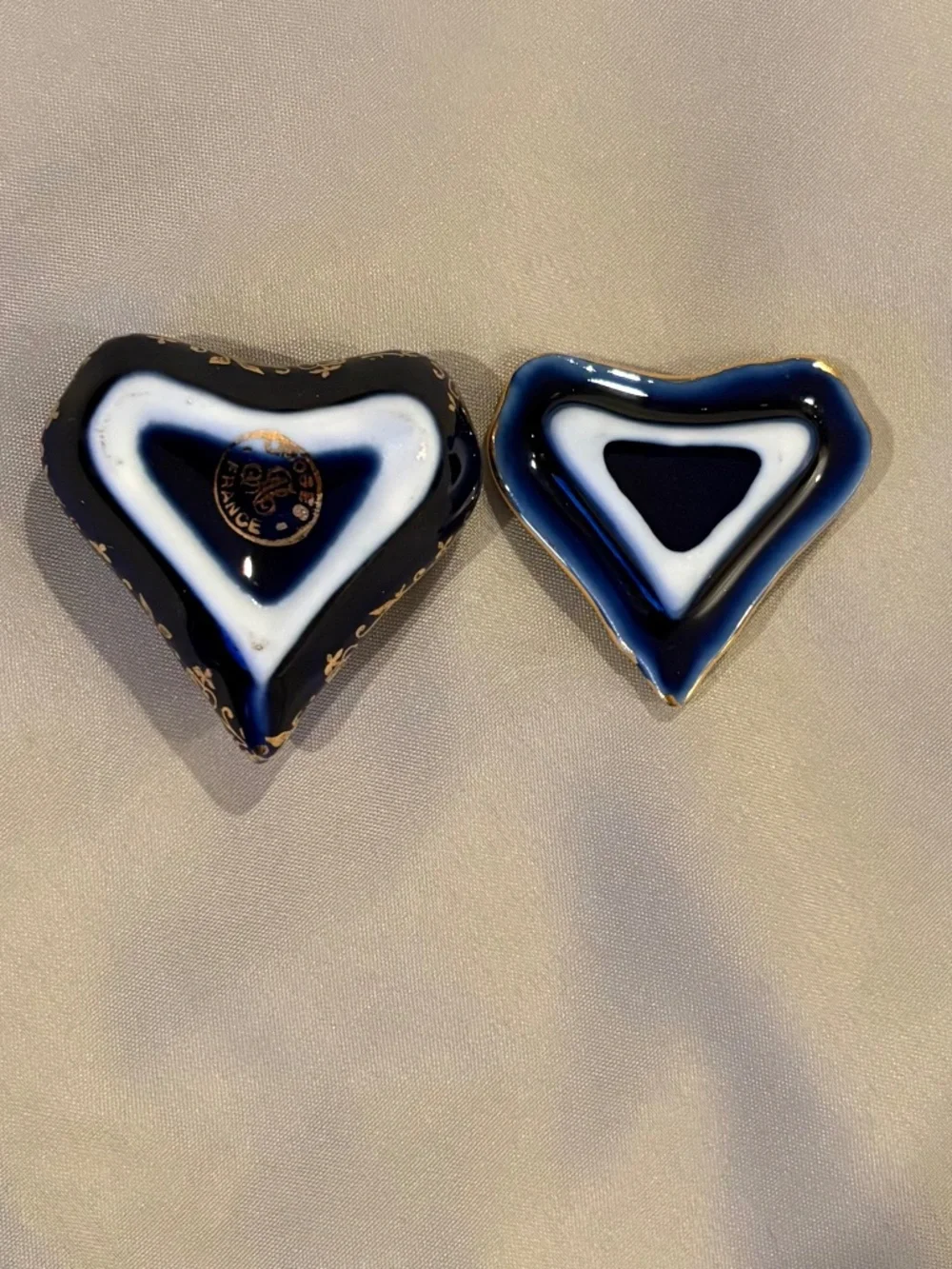 Vintage Limoges France Courting Couple Heart Shaped Cobalt Blue Trinket Box
